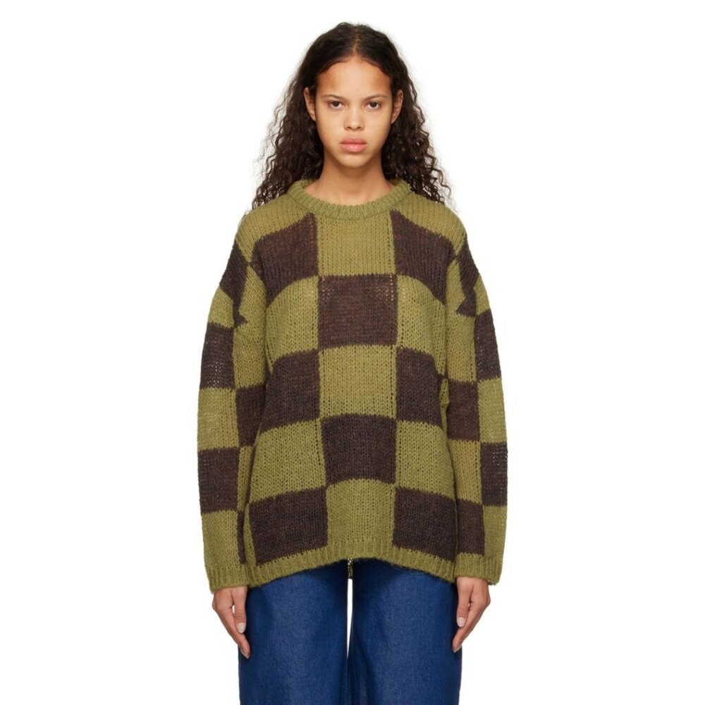 The Open Product YY Chessboard Check Sweater Brown Green Size 1